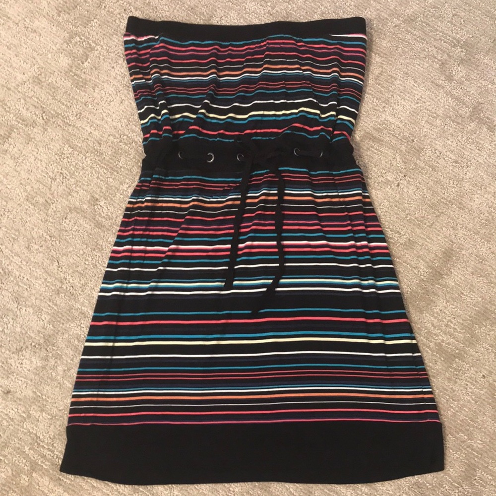 Ricki's Black Strapless Midi Dress with Multicolor Stripes